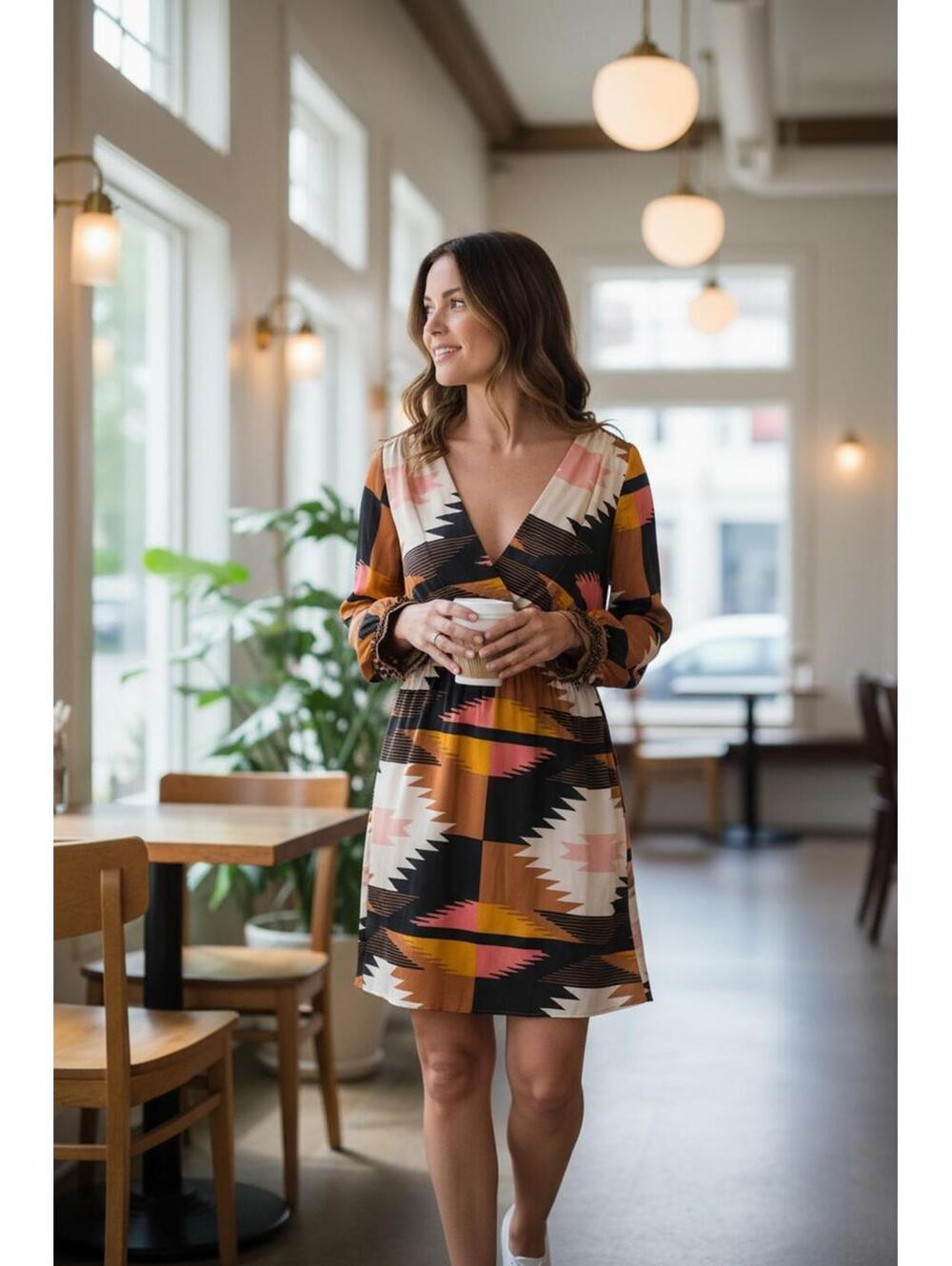 Anthropologie Judith March Aztec Bird Kissing Dress w/Beaded Cuffs, Size Large